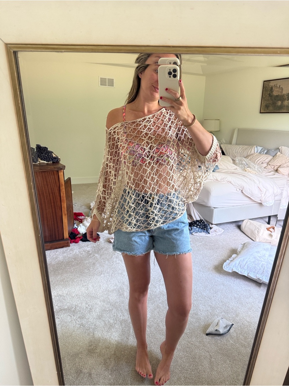 Zara Crochet Open-Knit Beach Cover-Up Sweater in Natural Beige